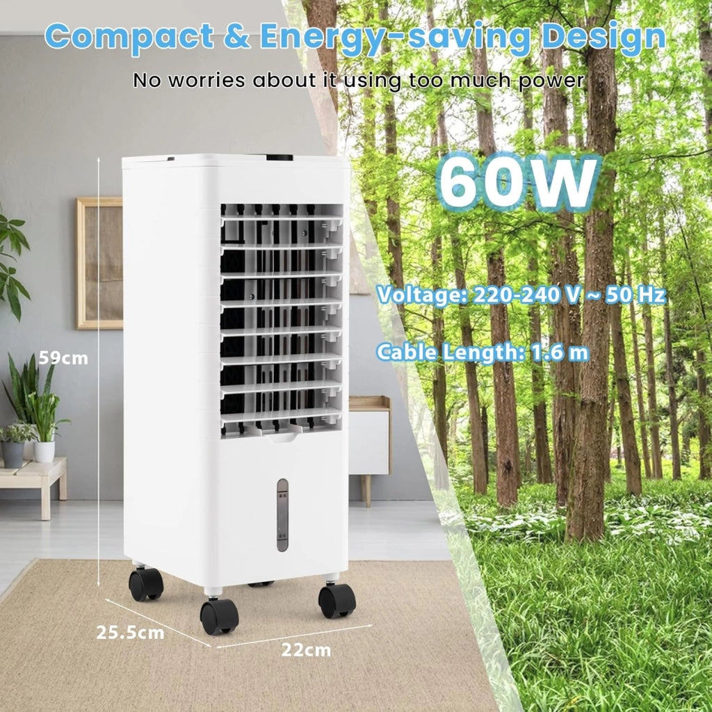 Ventilatore Condizionatore, 3 in 1 Ventilatore & Umidificatore & Raffrescatore, 3 Velocità, 2 Serbatoi d'Acqua, Timer 12H, Telecomando, per Salone, Camera da Letto, Ufficio (Bianco)