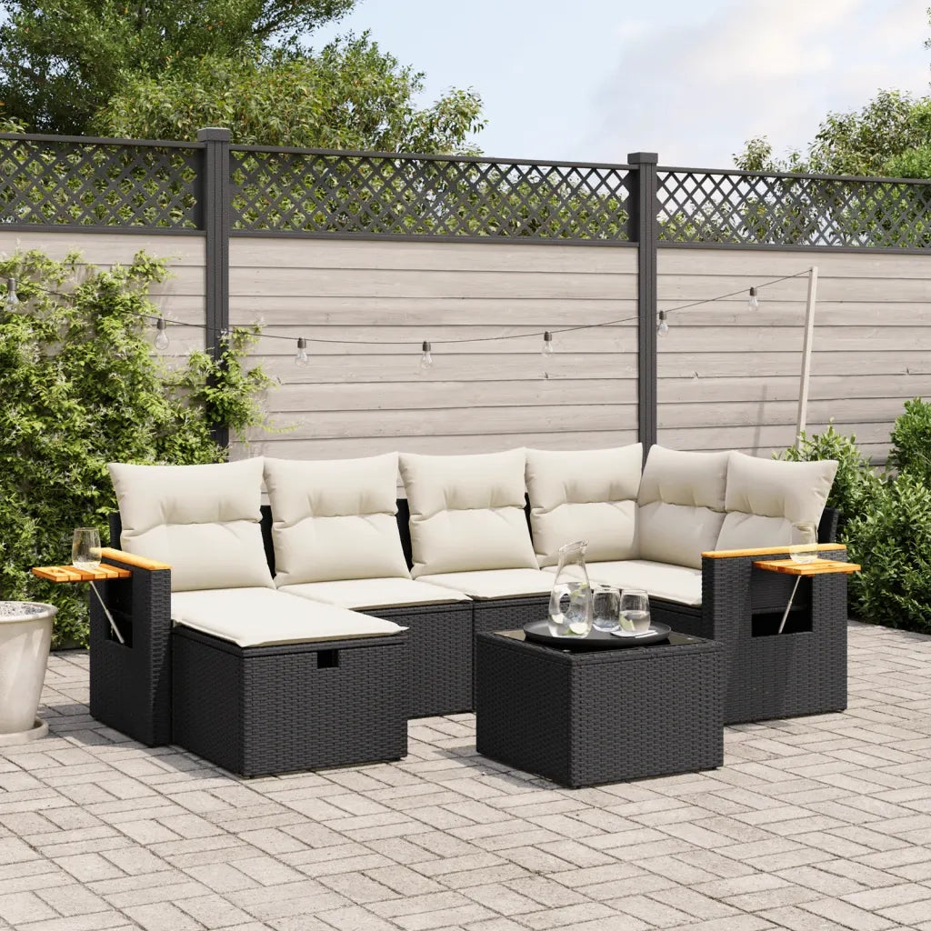Set Divani da Giardino con Cuscini 7pz Nero Polyrattan