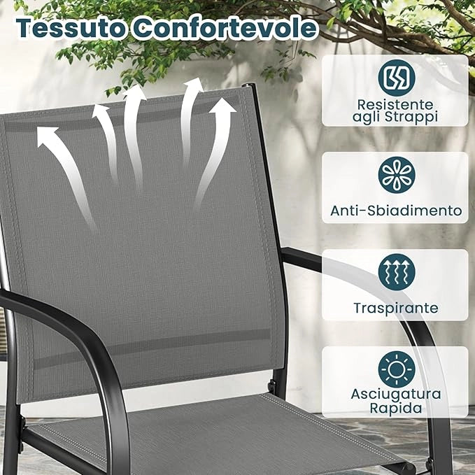 Set di 2 Sedie da Giardino, Sedie da Pranzo Impilabili in Metallo, con Seduta e Schienale Traspiranti, Poltrona Esterno per Giardino Piscina Balcone, Portata 150 kg