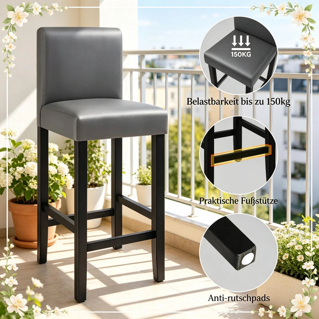SGABELLO da bar con schienale 41x37,5x110 cm nero e grigio Set da 2 pezzi