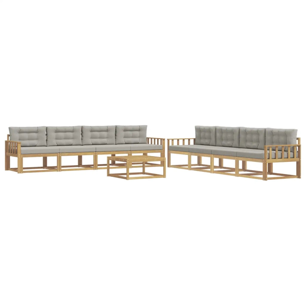 Set di divani da esterno 9 pz Bianco e Grigio Chiaro Poliestere 3386230