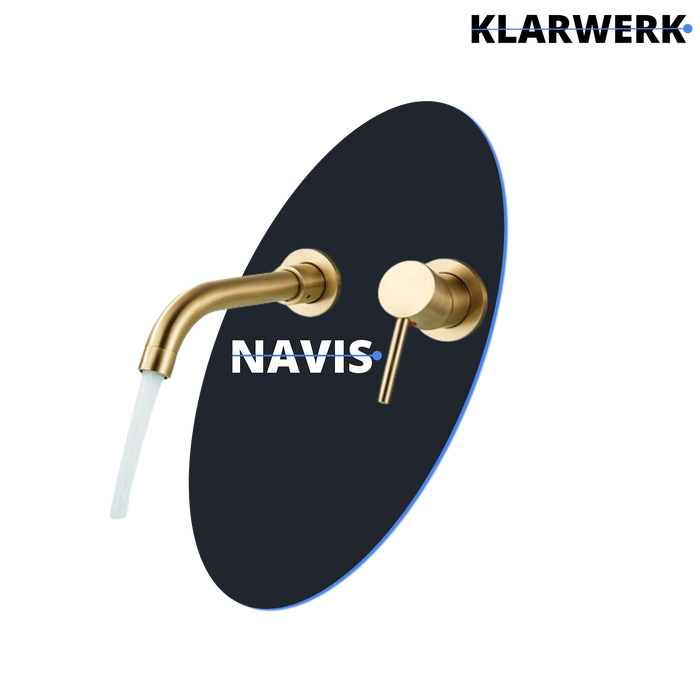 NAVIS |Rubinetto da bagno montaggio a parete in 2 parti oro spazzolato semplice in acciaio inox a parete per bagno|Miscelatore  gastronomico per hotel