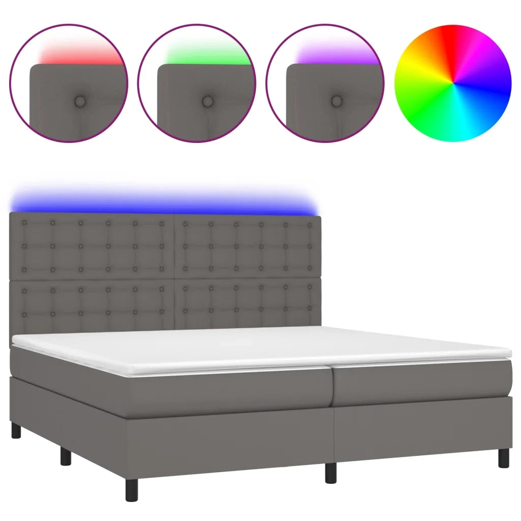 Giroletto Molle con Materasso e LED Grigio 200x200cm Similpelle cod mxl 57650