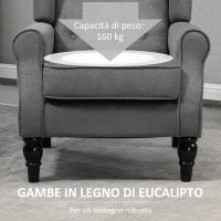 Poltrona da Salotto Stile Francese con Gambe in Legno e Cuscini Sfoderabili, 74x86x102 cm, Grigio