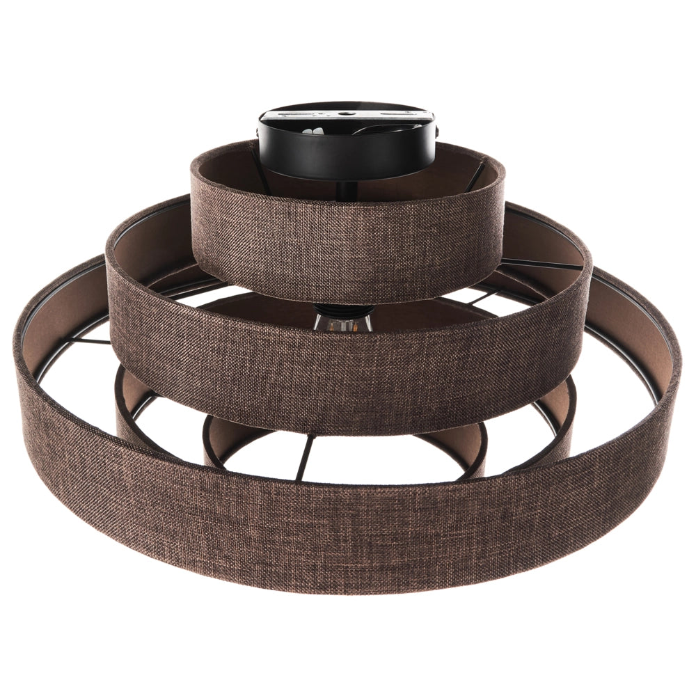 Lampada a sospensione a soffitto con paralume in tessuto di lino marrone Design moderno Luce per il soggiorno