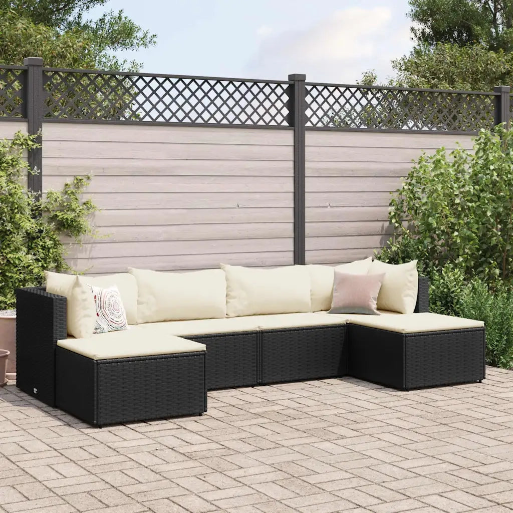 vidaXL Set Mobili da Giardino 6 pz con Cuscini in Polyrattan Nero