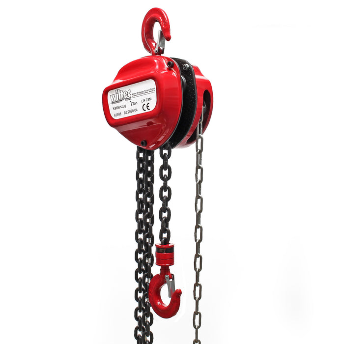 Paranco a catena manuale, max 1000 kg, con catena di 3 m, sollevamento di 2,5 m per carichi pesanti