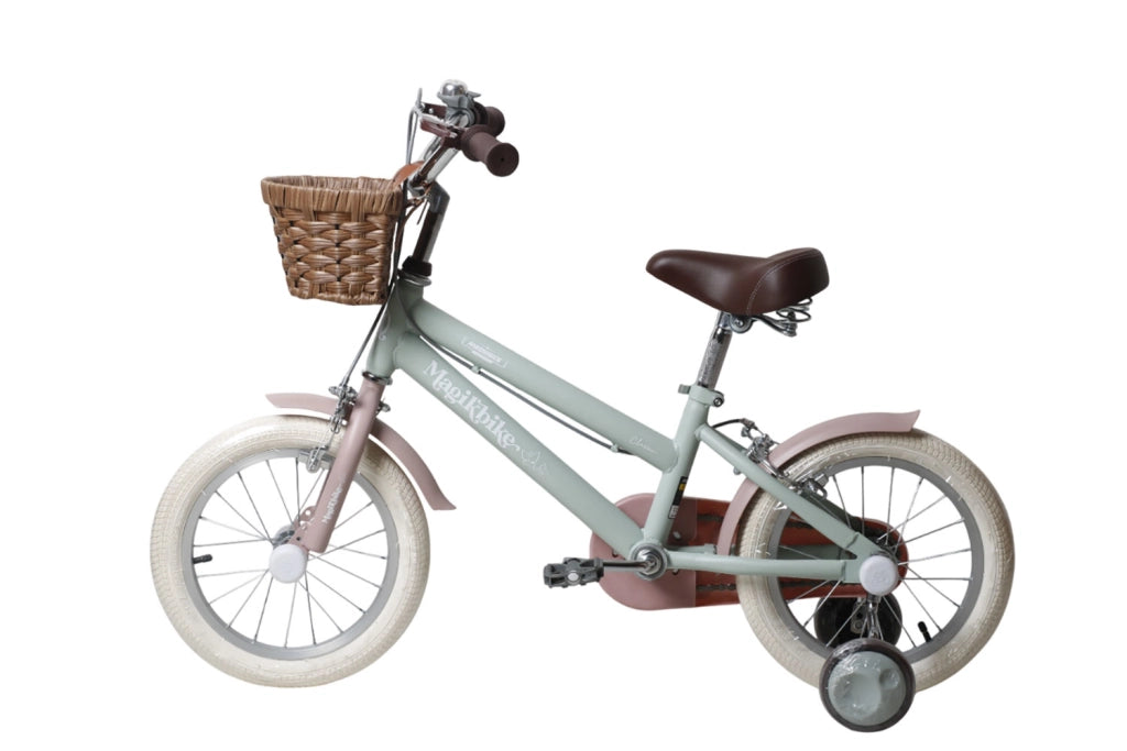 Bicicletta per Bambine Antonella 14 Pollici con Stabilizzatori e Cestino Verde e Rosa Verde e Rosa