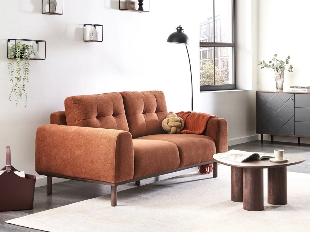 Divano a 2 posti in tessuto Marrone dorato Soggiorno in stile moderno Gambe in legno scuro