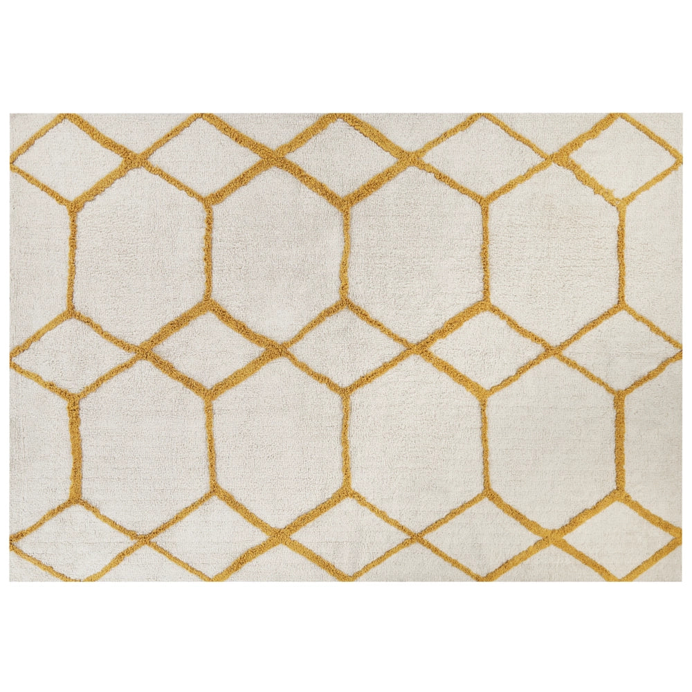 Tappeto in cotone bianco e giallo motivo a geometrico 160 x 230 cm camera da letto soggiorno ingresso