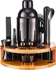 Set di shaker per cocktail da 12 pezzi con maniglia in bambù, set di barista in acciaio inossidabile da 750 ml per cocktail.
