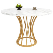 Tavolo da pranzo rotondo con piedini regolabili; piano effetto marmo; in MDF e metallo; 80 x 80 x 76 cm; oro