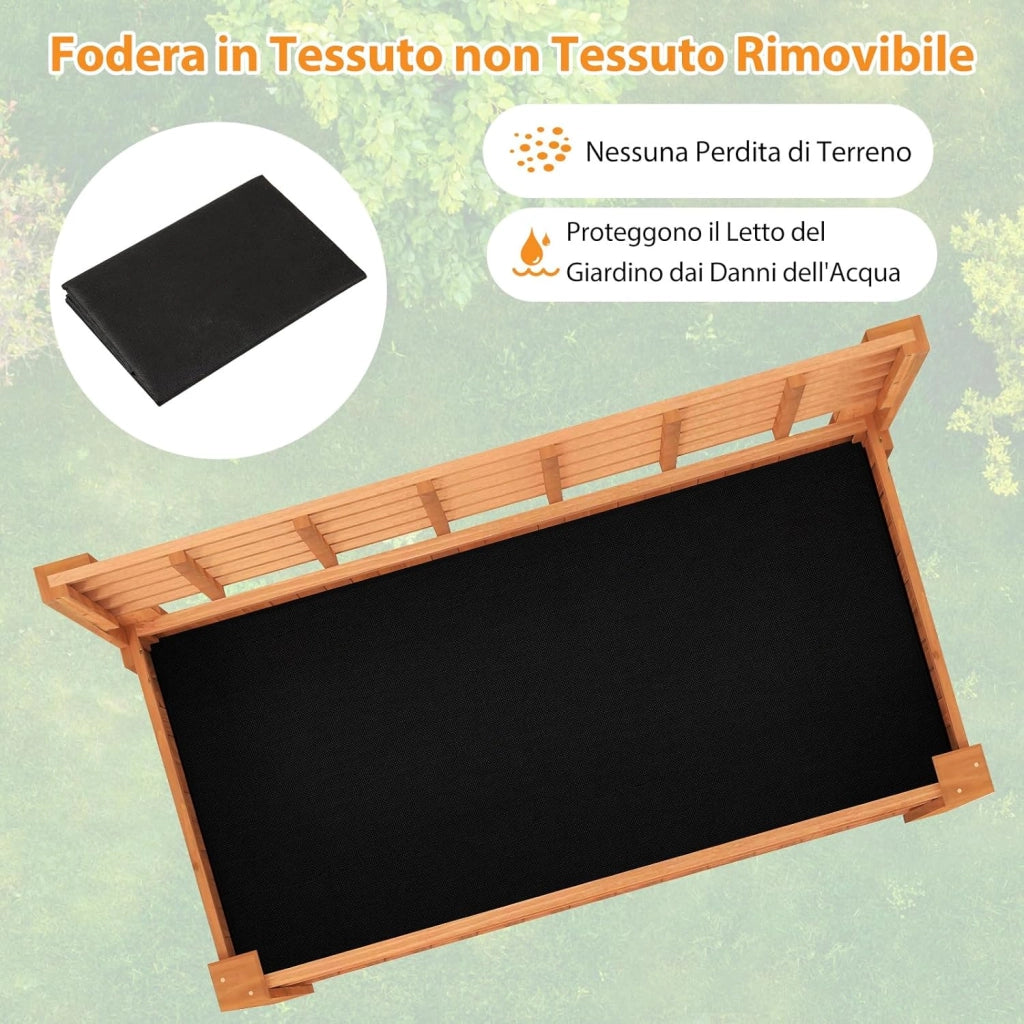 Letto da Giardino Rialzato, Fioriera Elevata con Traliccio, Mensola di Stoccaggio e Fori di Drenaggio, Orto Rialzato per Cortile, Giardino e Patio, 116 x 59 x 150 cm (Marrone)