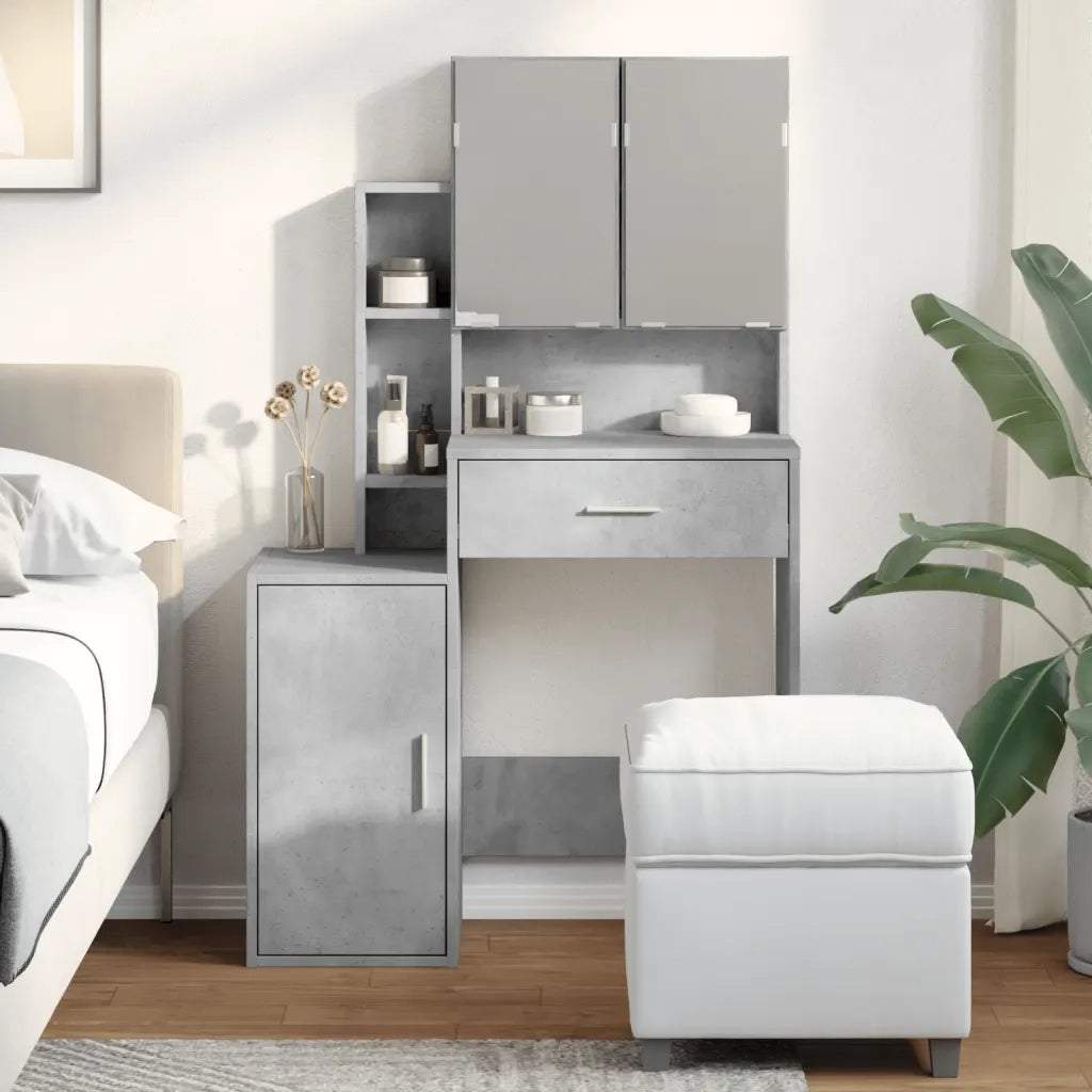 Toeletta | Tavolo da Trucco con Armadietto Grigio Cemento 80x35x132 cm