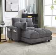 Poltrona relax 140x112x81 cm con portabicchieri e tasche in velluto grigio