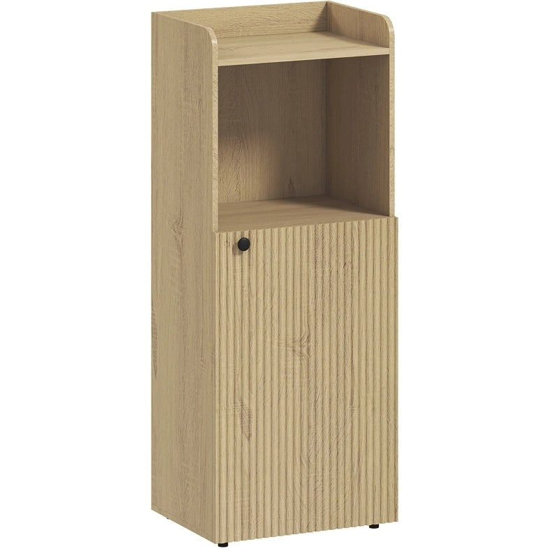 Mobile bagno salvaspazio con anta e ripiani, rovere
