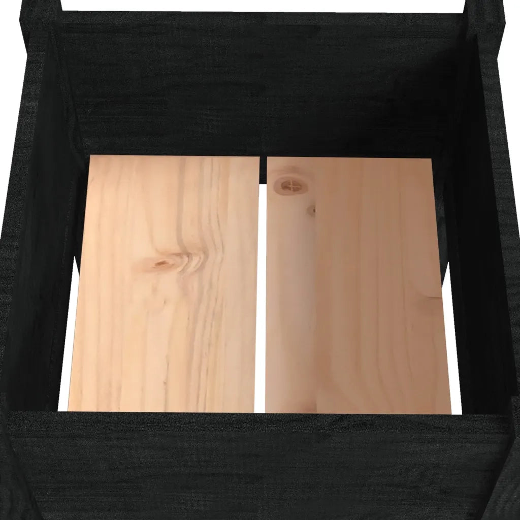Fioriera | Cassetta per fiori | Vaso da Giardino Nera 40x40x70 cm in Legno Massello di Pino