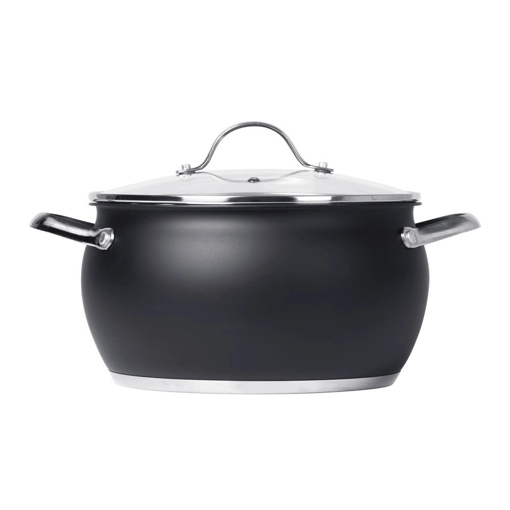 Trade Shop - Set Batteria Di Pentole Con Coperchi 8 Pezzi In Acciaio Inox Linea Blackcook Cucina -