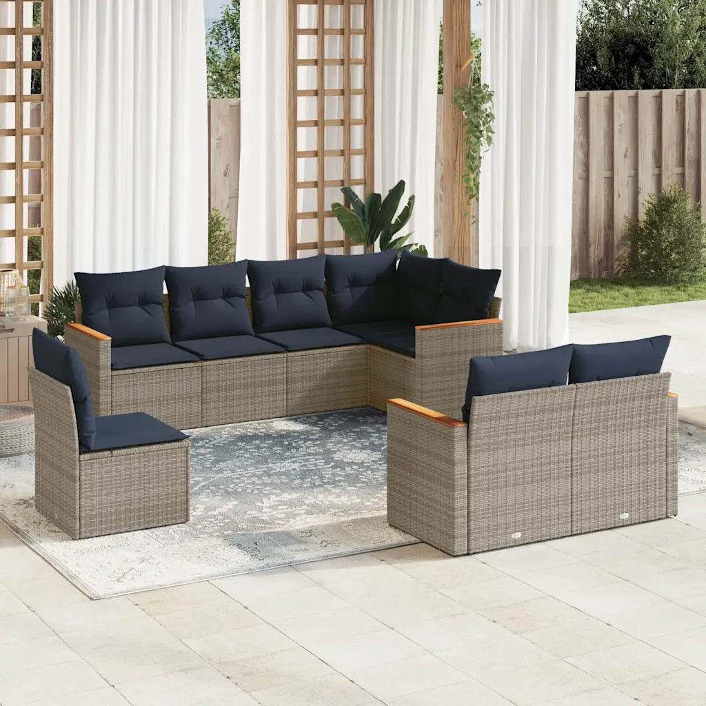 Set Divani da Giardino 8 pz con Cuscini Grigio in Polyrattan 3226166