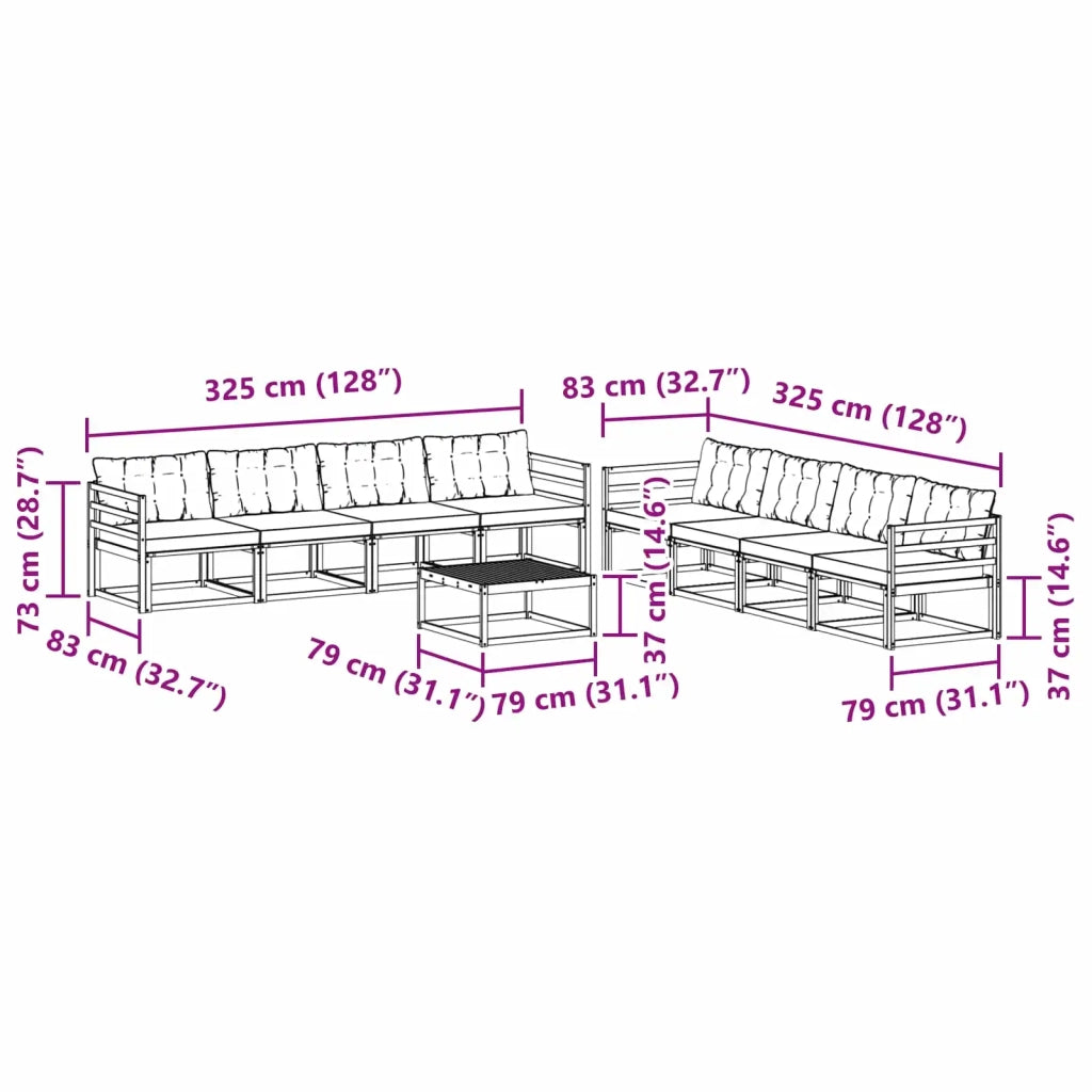 Set di divani da esterno 9 pcs Bianco e Grigio Chiaro