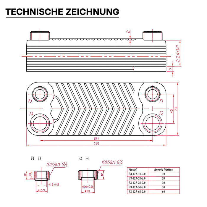 Scambiatore a piastre saldobrasate in acciaio inox, 10 piastre, max 22 kw