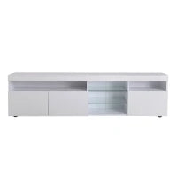 obile porta TV Moderno con 3 pannelli di porta e 3 ripiani interni, Illuminazione a LED Variabile, Bianco