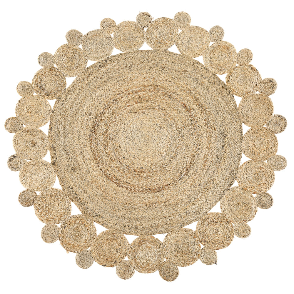 Tappeto tappetino Iuta Beige Rotondo Soggiorno di Campagna ø 120 cm