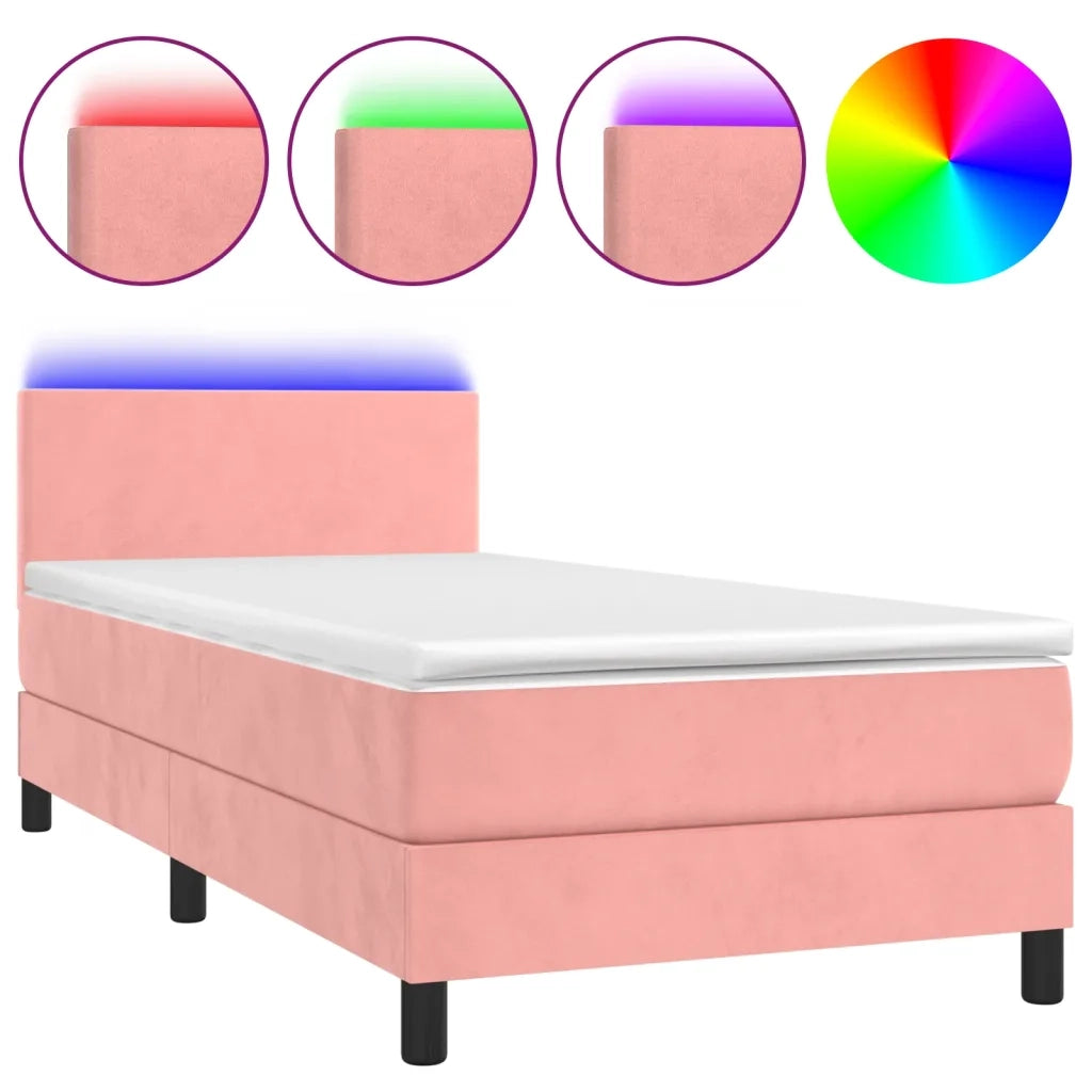 Letto a Molle con Materasso e LED-Struttura Letto con Materasso Rosa 90x190 cm in Velluto 723589