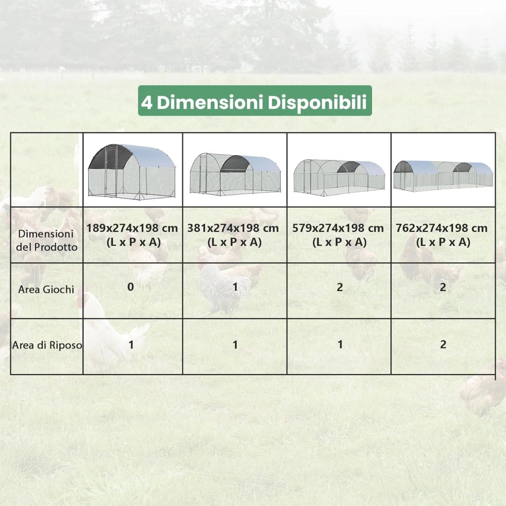 Pollaio per Galline da Esterno, Recinto per Polli in Metallo Zincato con Copertura in PE, Abitazione a Forma di Cupola per Anatre e Conigli per Cortile e Fattoria