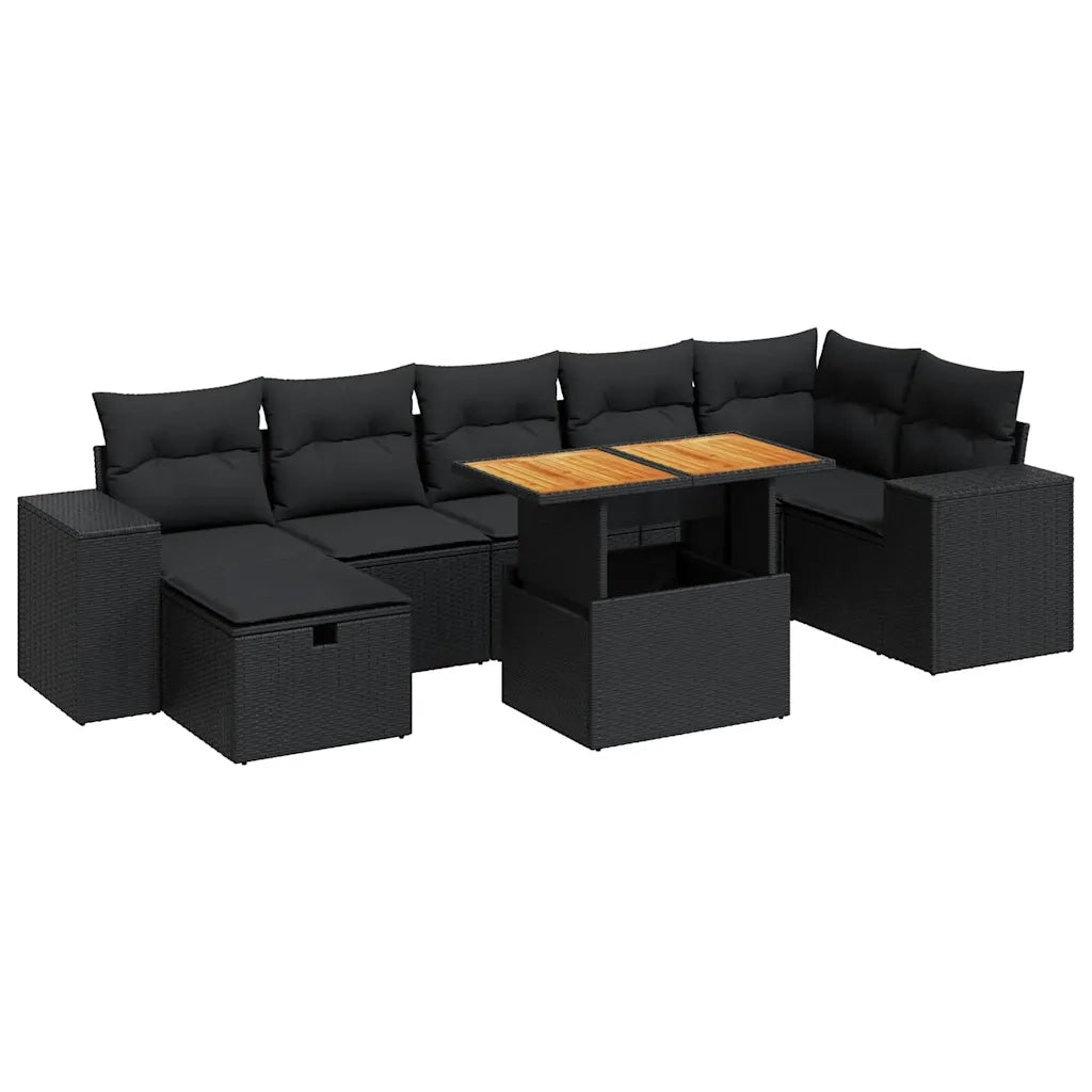 Set Divani da Giardino 5 pz con Cuscini Nero Polyrattan Acacia 3328091
