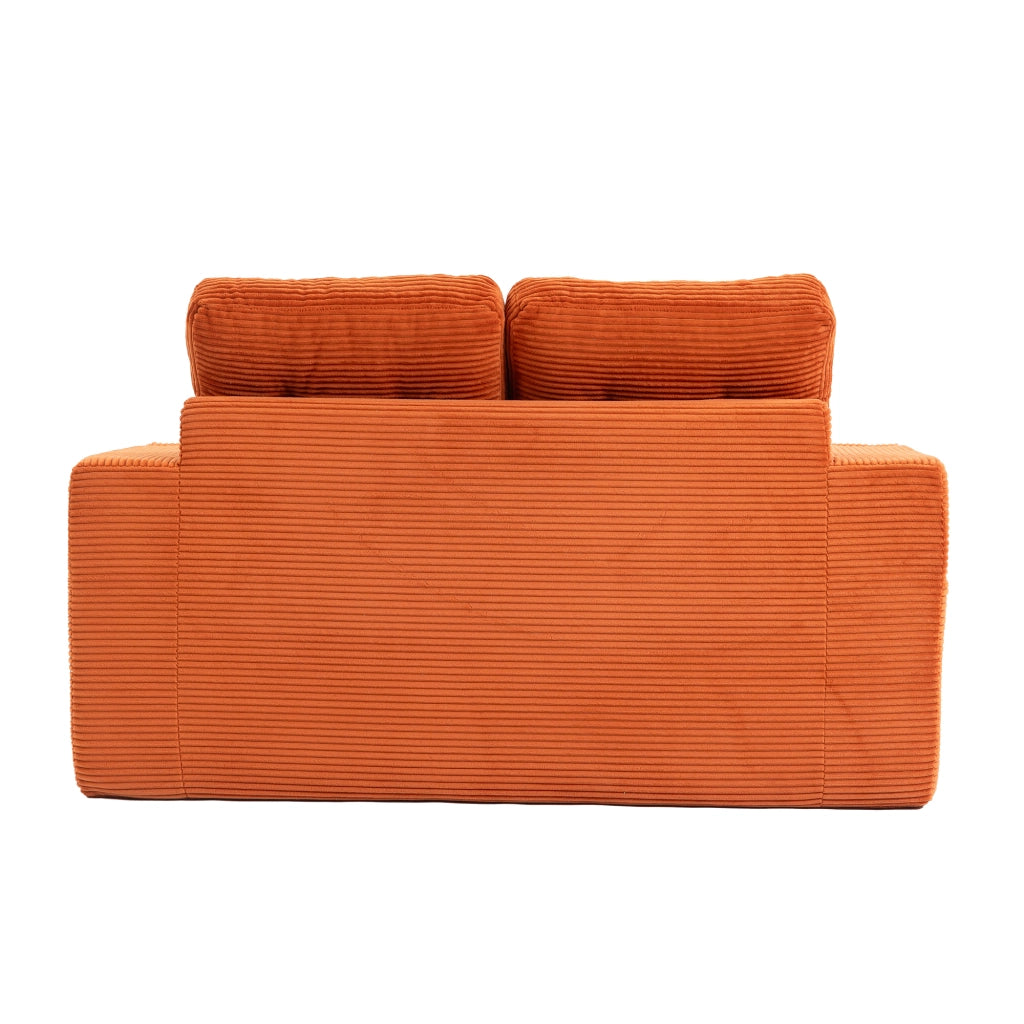 Divano modulare a due posti in velluto a coste con braccioli portabicchieri e tasche laterali arancione 136 × 80 × 82,5 cm