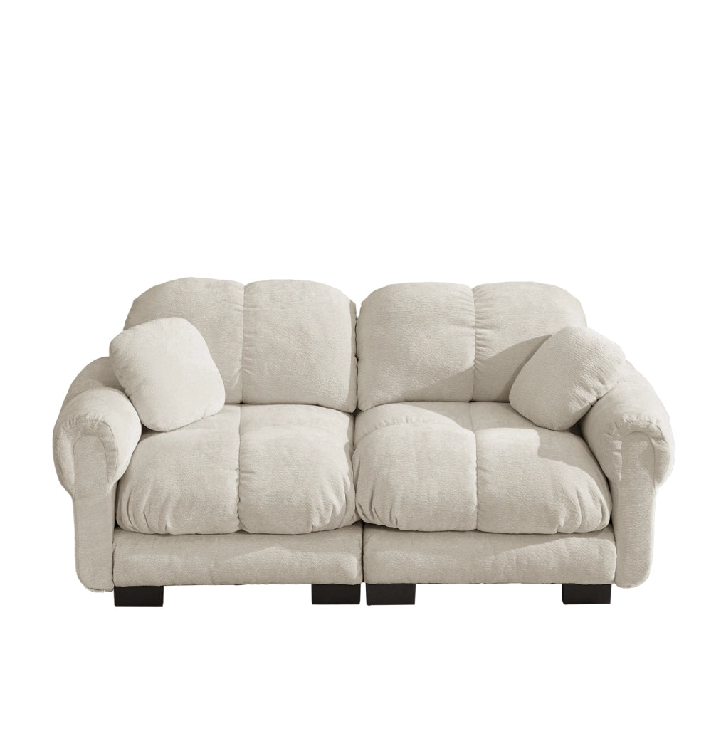Divano modulare in chenille con cuciture trapuntate 190x86x90 cm; cachi chiaro