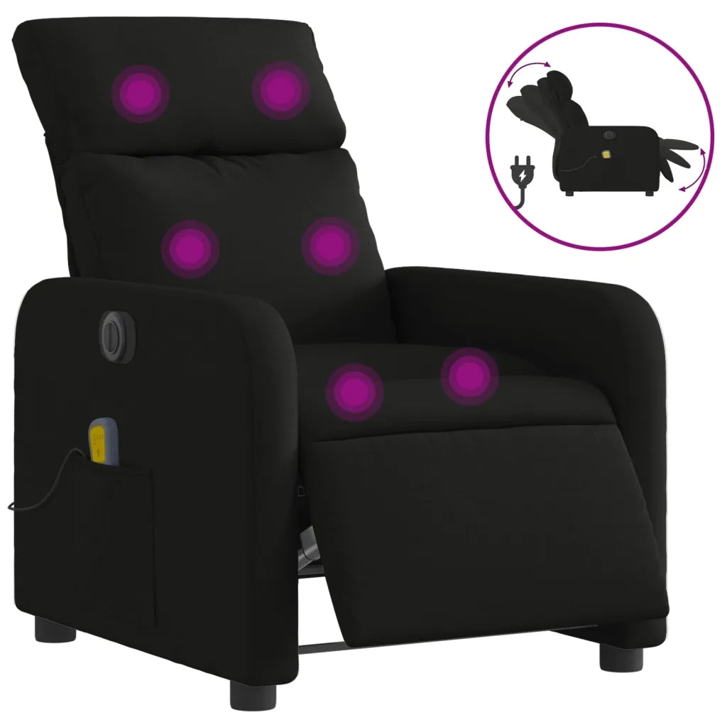 Poltrona Massaggiante | Sedia Relax Reclinabile Elettrica Nera in Tessuto