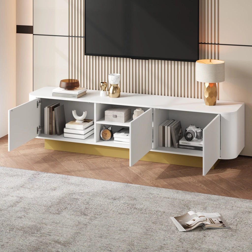 Mobile TV con 3 Ante e Ripiano Regolabile; Gestione Cavi; Design Arrotondato; 170??40;5??47 cm; in MDF e Pannello Truciolare; Bianco