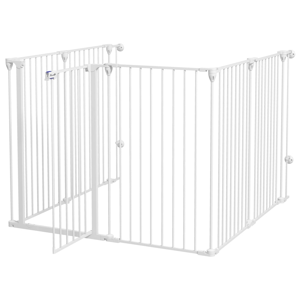 Cancellino per Cani di Taglia Media Pieghevole a 6 Pannelli, in Acciaio e Plastica, 123x102x100 cm, Bianco