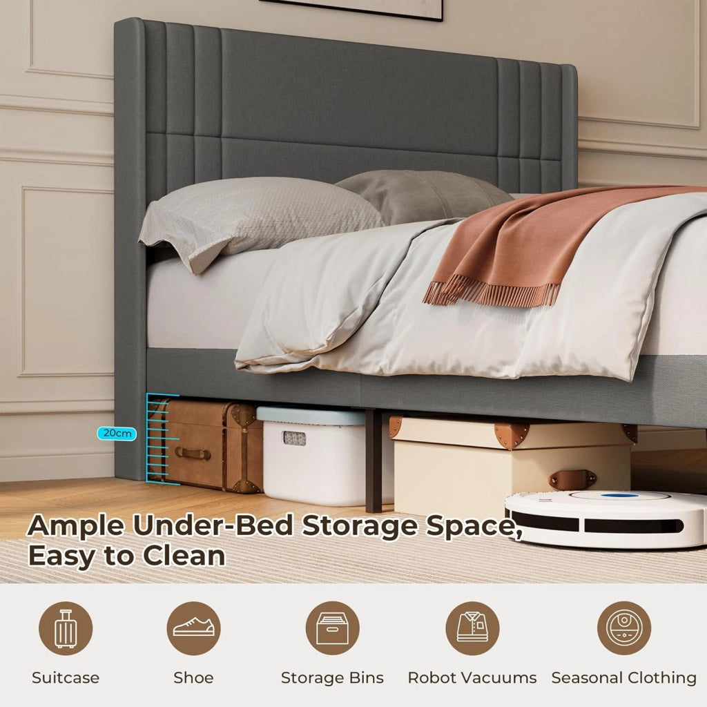 Letto imbottito 140x200 cm, con testiera e rete a doghe, robusto letto in tessuto per ragazzi e camere degli ospiti, struttura imbottita,Grigio scuro