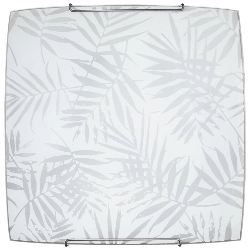 PLAFONIERA 1XE27 VANESSA1 X E27 GANCI CROMATI PIASTRA IN VETRO BIANCO DECORATO CON FOGLIE 30X30 CM