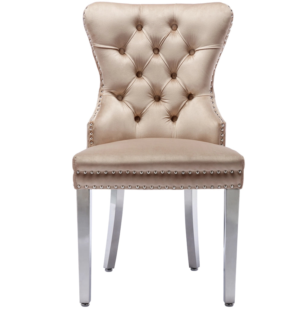 Sedia da pranzo 53x62.5x94.5 cm con schienale con fibbia quadrata; velluto beige