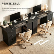 Scrivania con 3 cassetti e 3 ripiani reversibili in MDF nero per studio camera e soggiorno di casa 120 × 49 × 72 cm