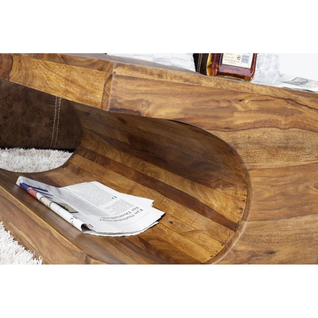 Tavolino basso NOMA 118 cm in legno di sheesham – Tavolino design in legno massiccio con nicchie