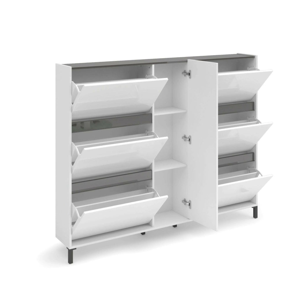 Mobile Portascarpe Axelino, Scarpiera 15 Paia Made in Italy, 169x25x136h cm Bianco Lucido