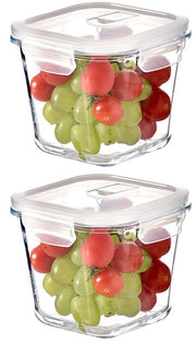 Contenitore di zuppa in vetro da 950 ml con coperchio, contenitore di cibo in vetro, ciotola in vetro con coperchio, contenitori per preparazione pasti in vetro per cibo, compatibili con forno a microonde, BPA libero (2-quadrati)