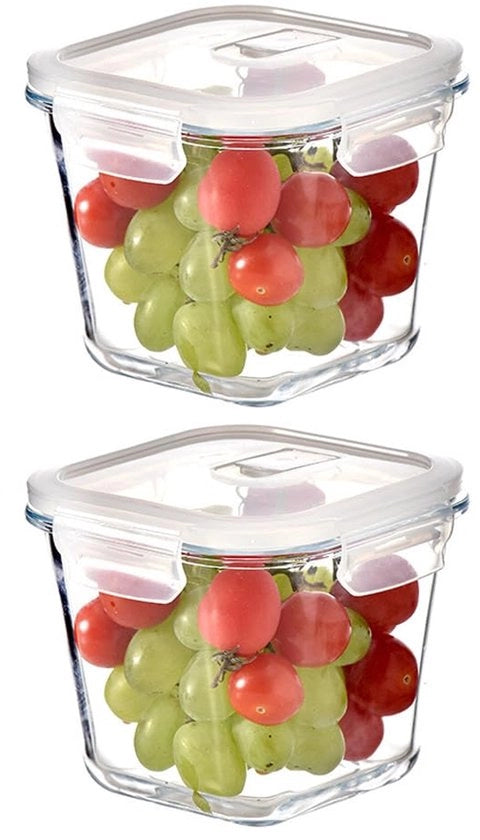 Contenitore di zuppa in vetro da 950 ml con coperchio, contenitore di cibo in vetro, ciotola in vetro con coperchio, contenitori per preparazione pasti in vetro per cibo, compatibili con forno a microonde, BPA libero (2-quadrati)
