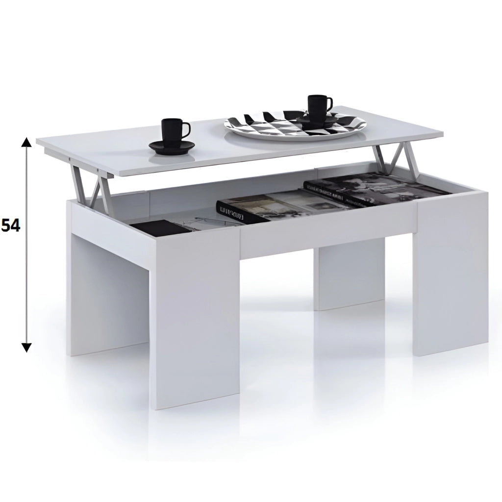 Tavolino da caffè per soggiorno, contenitore sollevabile bianco 43X100X50cm