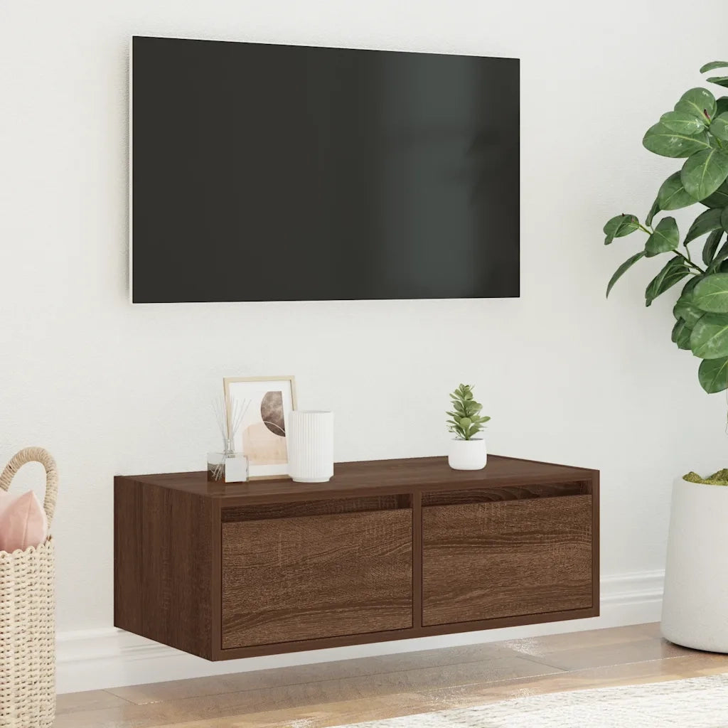 Mobile Porta TV con Luci LED Rovere Marrone 75x35,5x25 cm 860235