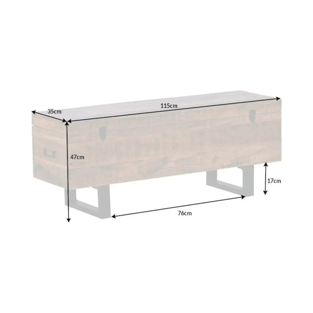 Tavolino basso o panca contenitore MERAX 115 cm in legno massiccio di mango e metallo stile industriale