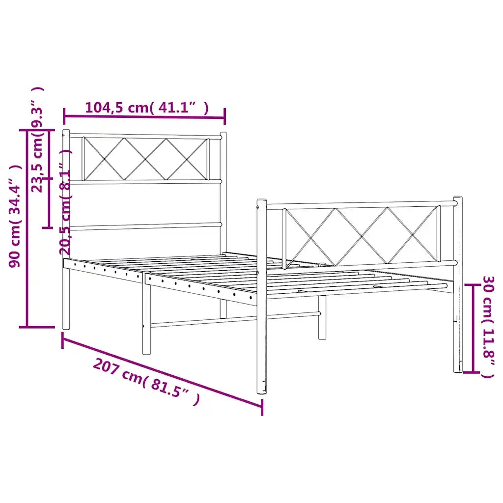 Giroletto con Testiera e Pediera Metallo Nero 100x200 cm 372290