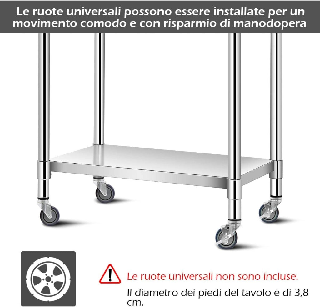 Tavolo da Lavoro Multifunzione in Acciaio, Ideale per Supermercato, Ristorante e Negozio, 91,5 x 61 x 90 cm, Argento