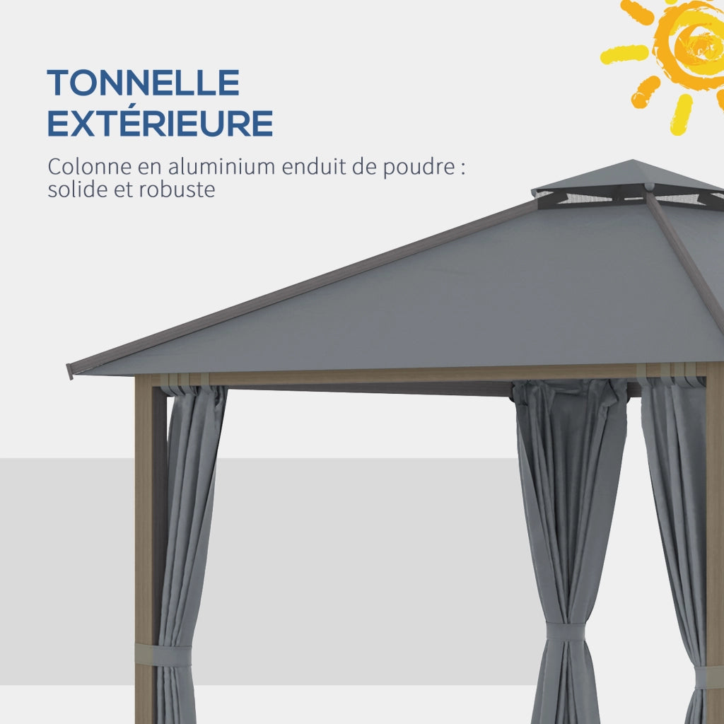 Tonnelle da giardino con 4 pareti e doppio tetto ¨C zephmum ¨C grigio 3x3 m