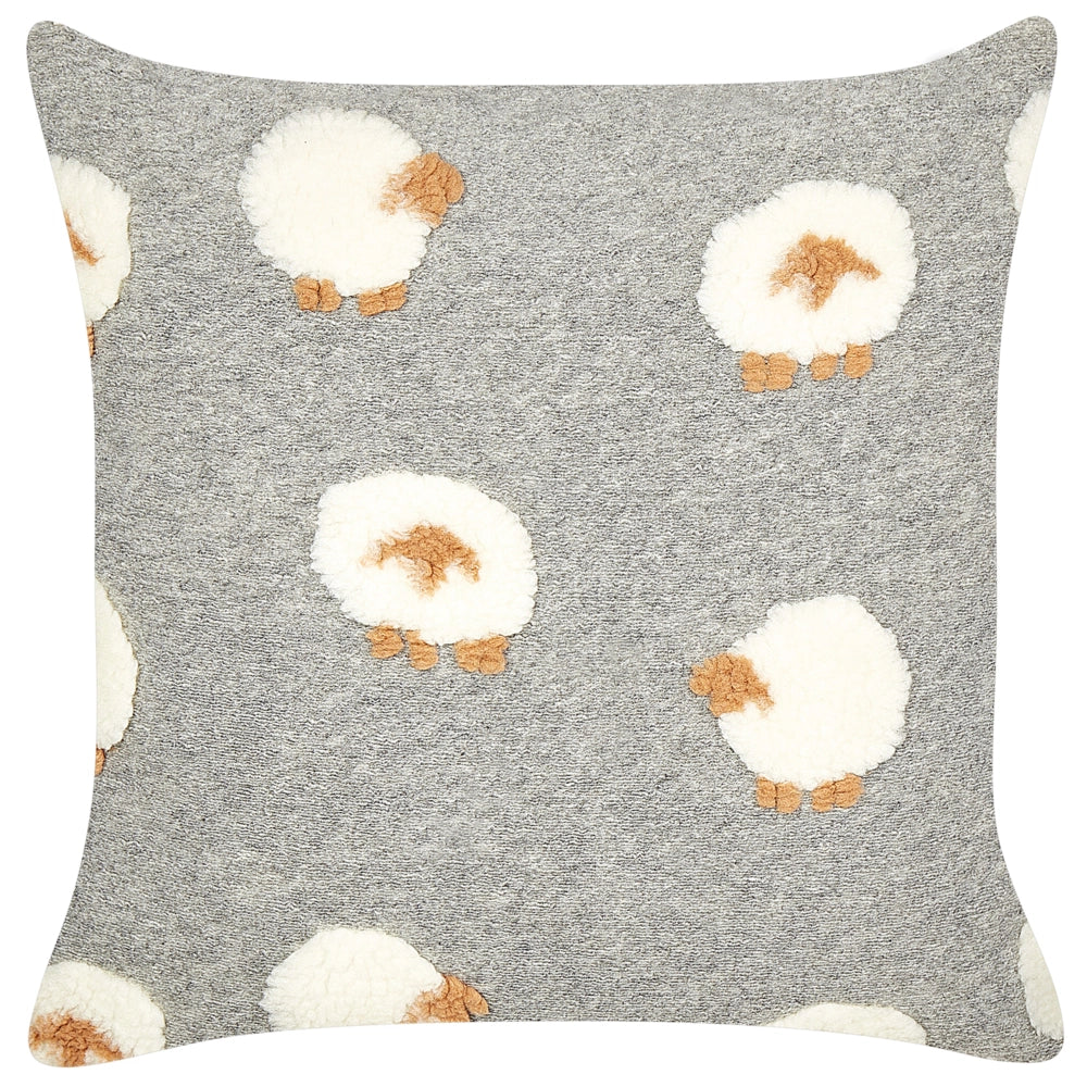 Set di 2 cuscini in cotone ricamati con motivo a pecorelle grigio 45 x 45 cm morbida imbottitura
